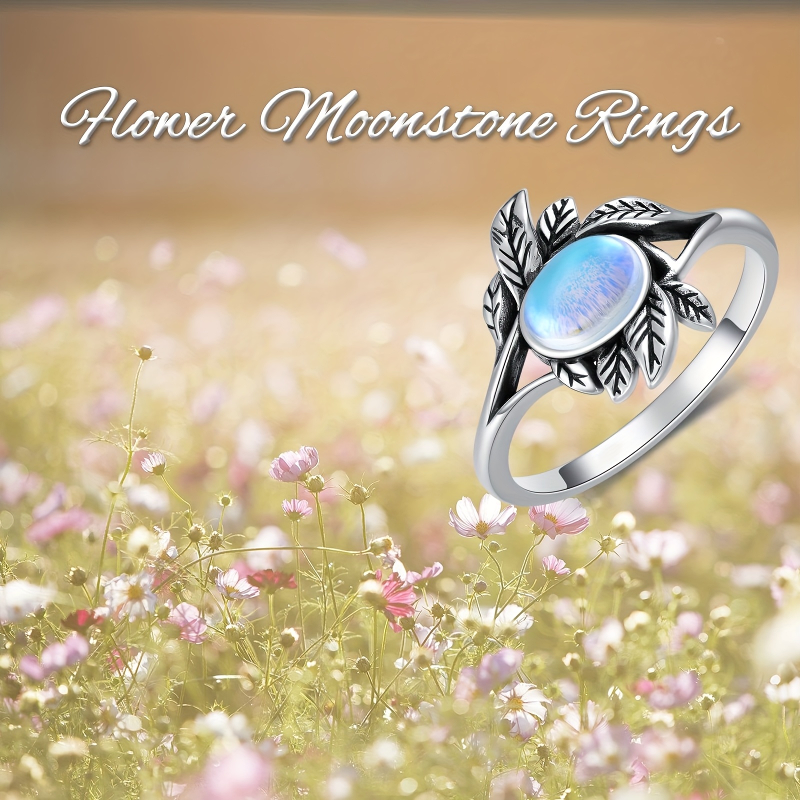 Moonstone Ring Sterling Silver Olive Leaf Women's Jewelry